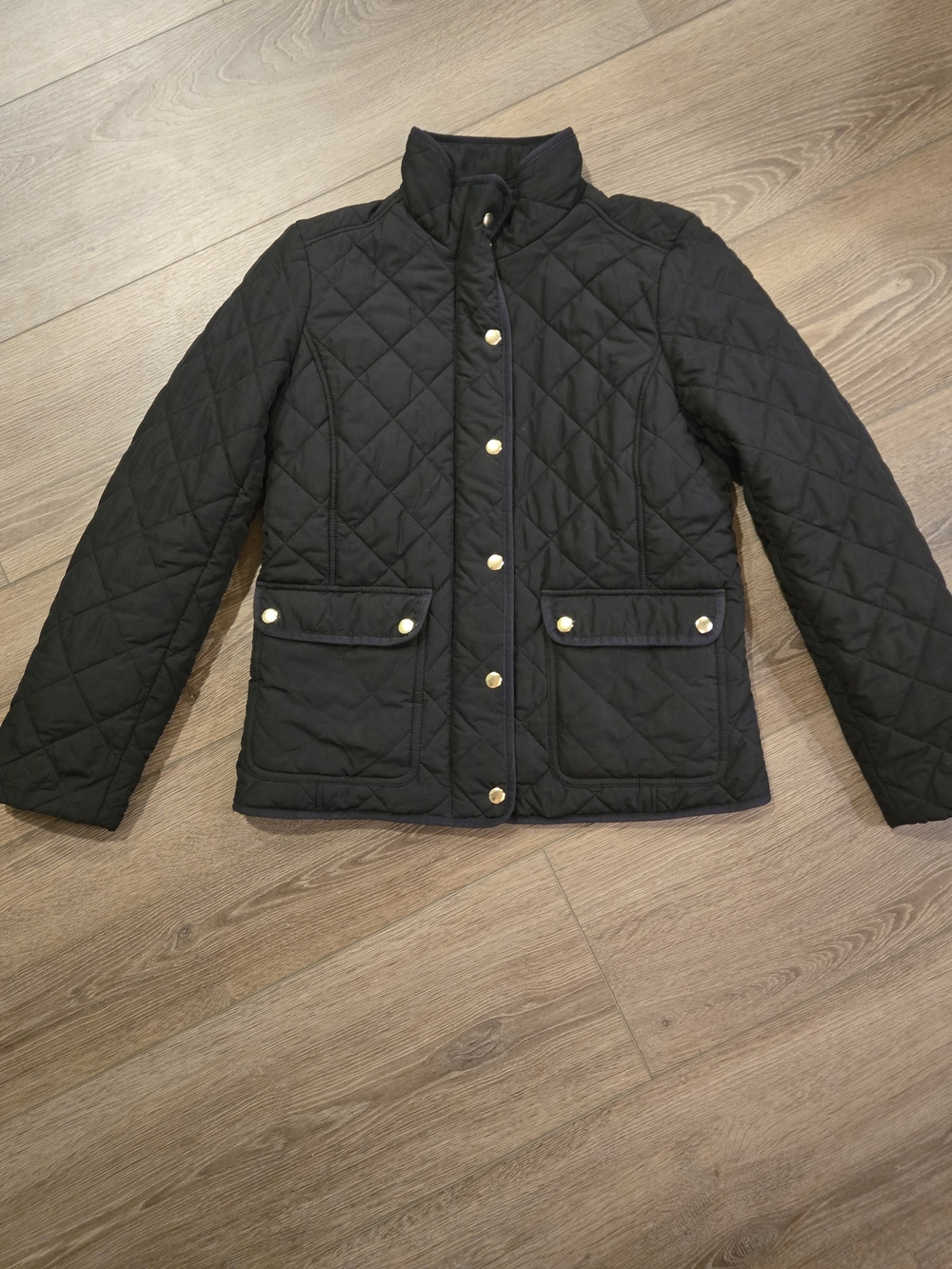J. Crew Black Quilted Puffer Jacket with Gold Buttons